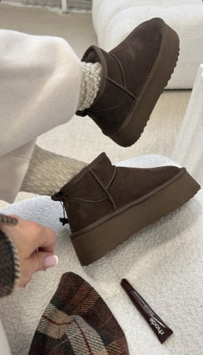 Válenky na platforme kožené-hnedé