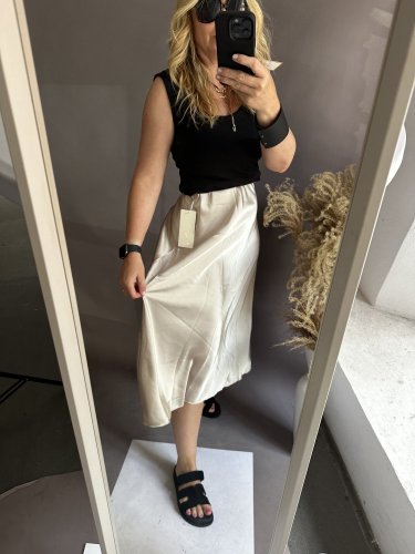 Saténová sukňa Amber-krémovo-zlatá