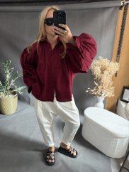Košeľa oversize rukáv-vínová