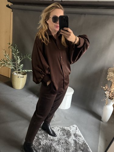Košeľa hnedá oversize rukáv