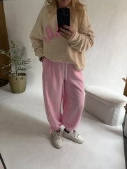 Kalhoty Flowy harem-růžová