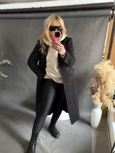 Kabát Jarní ve stylu dlouhého saka-černý