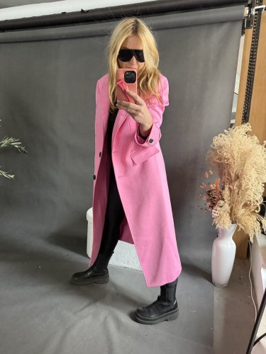Kabát Jarní ve stylu dlouhého saka-růžový