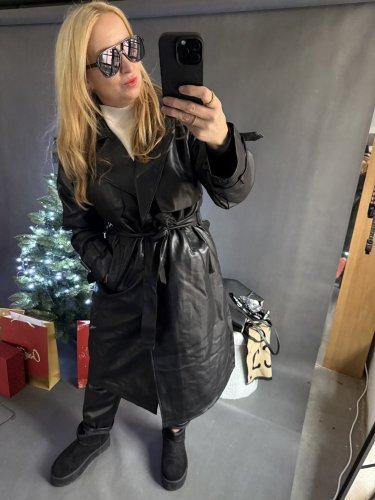 Koženkový Trenchcoat  Rosso-černý