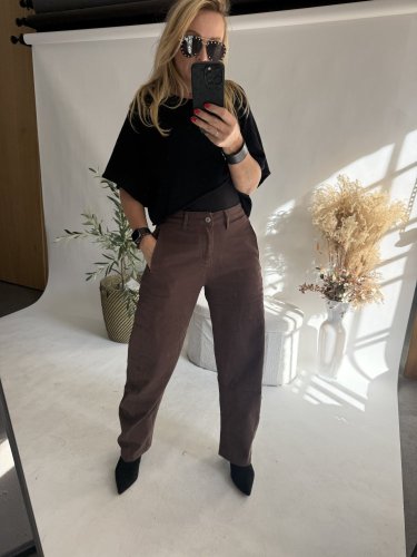 Nohavice Emma dlhé barrel jeans-hnedé