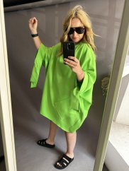 Volánkové šaty Kimono-neon zelené