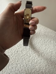 Pásek kožený posuvný se zlatou sponou-tmavě hnědé