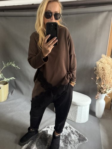 Mikina Lace asymetrická-hnědá