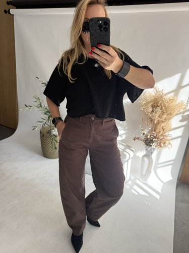 Nohavice Emma dlhé barrel jeans-hnedé