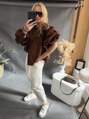 Košile oversize rukáv-hnědá