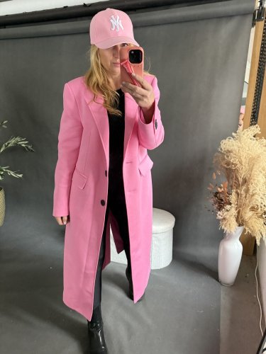 Kabát Jarní ve stylu dlouhého saka-růžový