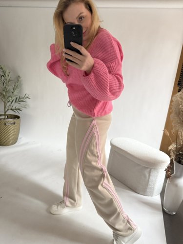 Svetr Bubble s oversize rukávem-růžový