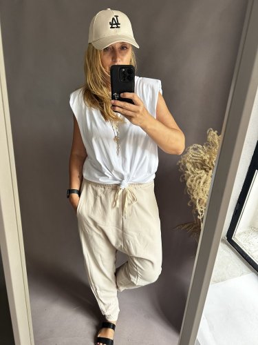 Tepláky nasrávací Velvet-béžové