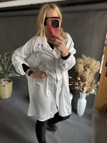 Košeľa lesklá Oversize UNISIZE-bielá
