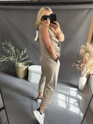 Nohavice SUN s riasením 3/4  dĺžka-béžové