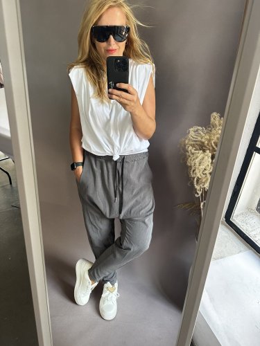 Tepláky nasrávací Velvet-šedé