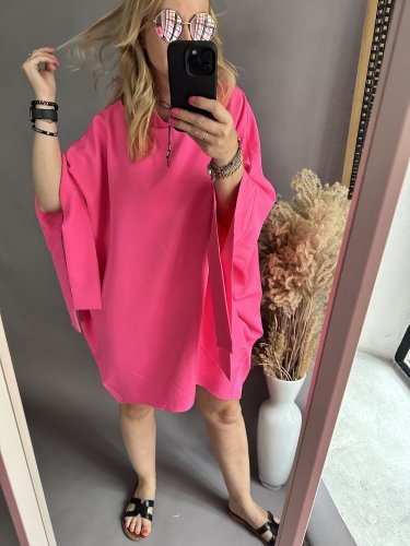 Volánkové šaty Kimono-neon růžová