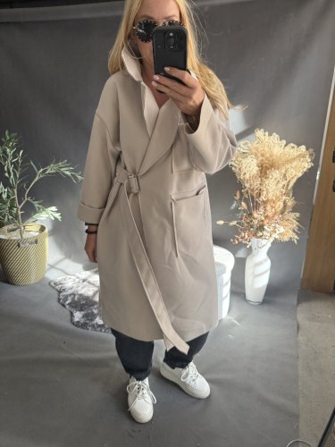 Kabát Sun s páskem-krémový