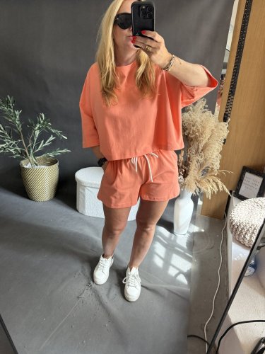 Crop mikina a šortky Gusto-losos