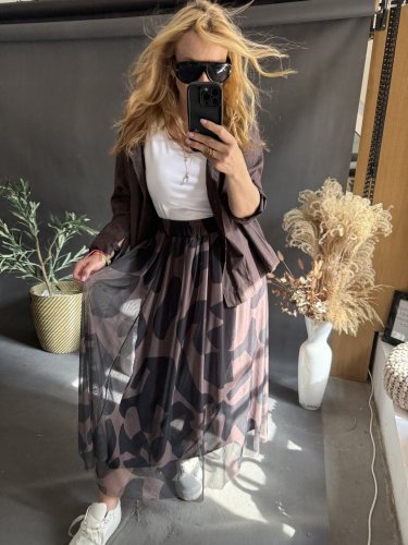 Tylová sukňa vzor-čierna