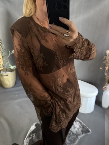 Tričko oversize lase priehľadné-hnedá