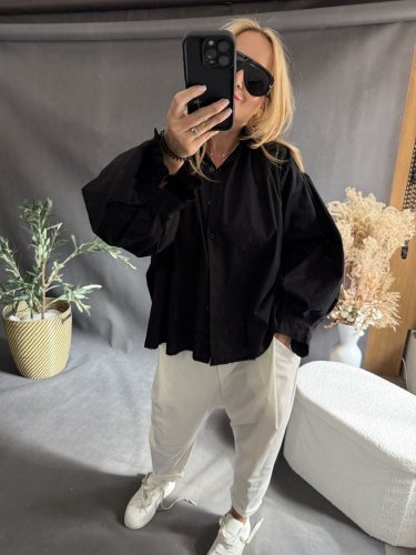 Košeľa oversize rukáv-čierna