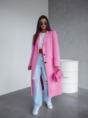 Kabát Jarní ve stylu dlouhého saka-růžový