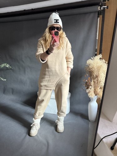 Mikina s kapucí na postavu XS-M-béžová