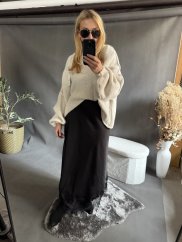 Saténová sukně Amber s krajkou černá