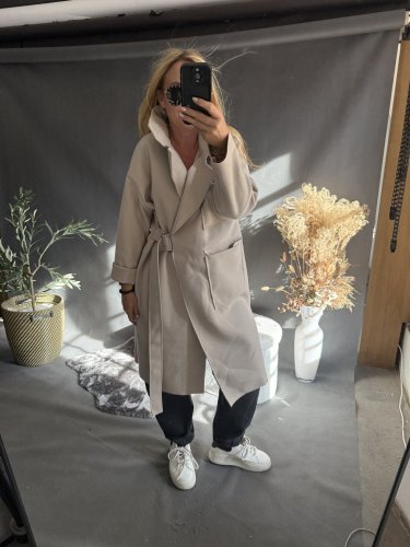 Kabát Sun s páskem-krémový