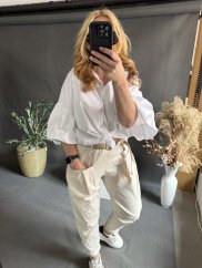 Nohavice Evelyn na postavu XS-M-béžové