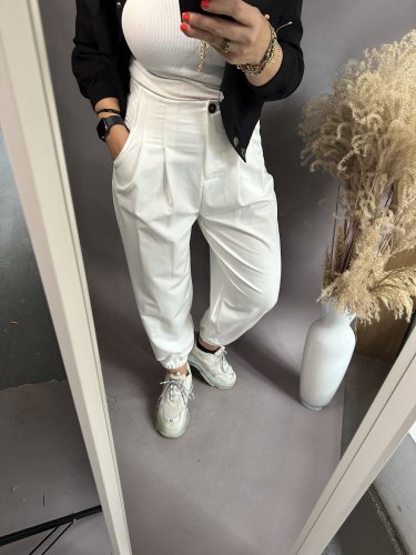 Kalhoty Claire-na postavu XS-M-bílé