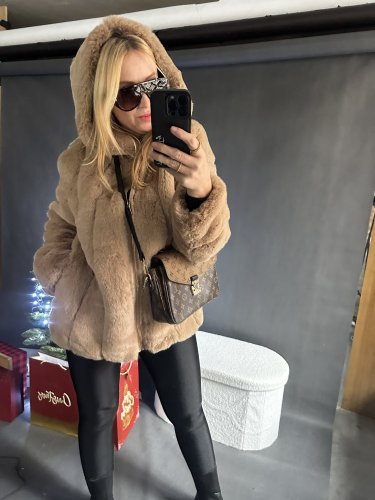 Kožíšek zip-cognac s kapucí