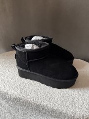 Válenky na platforme kožené-čierné