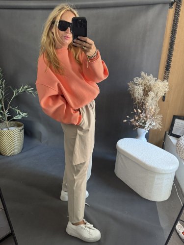 Nohavice s vreckom Sun asymetrický strih-béžové