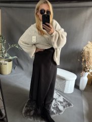 Saténová sukňa Amber s čipkou čierná