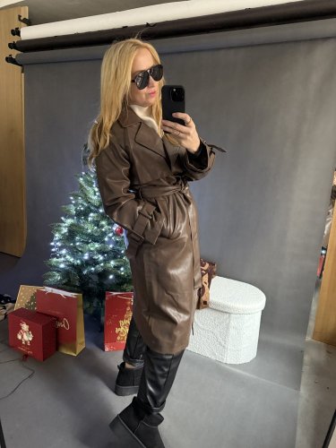 Koženkový Trenchcoat  Rosso-hnědý