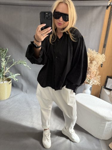 Košeľa oversize rukáv-čierna