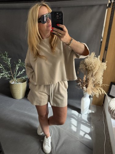 Crop mikina a šortky Gusto-béžová