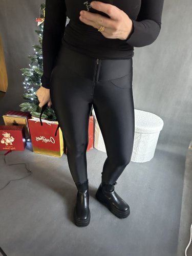 BODYSLIM LEGÍNY S PROŠITÍM a zipem - ČERNÁ- - Velikost: S