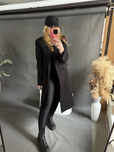 Kabát Jarní ve stylu dlouhého saka-černý