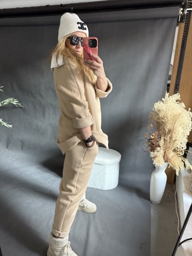 Mikina s kapucí na postavu XS-M-béžová