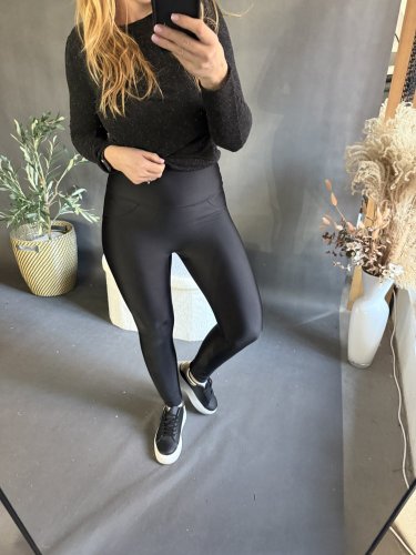 BODYSLIM LEGÍNY S PREŠITÍM - ČIERNá-nvý strih bez vreciek - Velikost: S