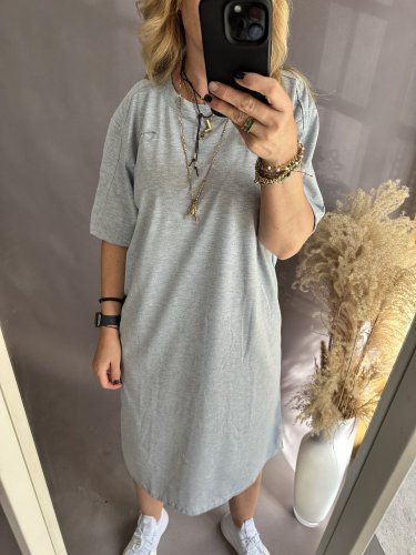 Tričko šaty Basic long-šedé