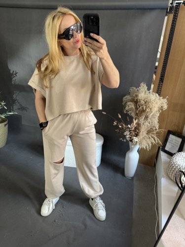 Tepláková súprava Crop-béžová