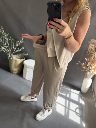 Nohavice SUN s riasením 3/4  dĺžka-béžové