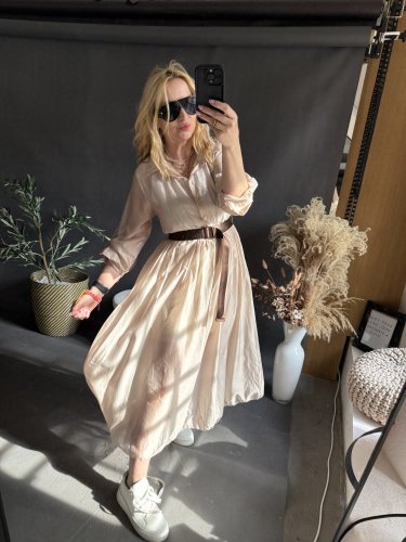 Šaty s opaskom Hodváb-béžové