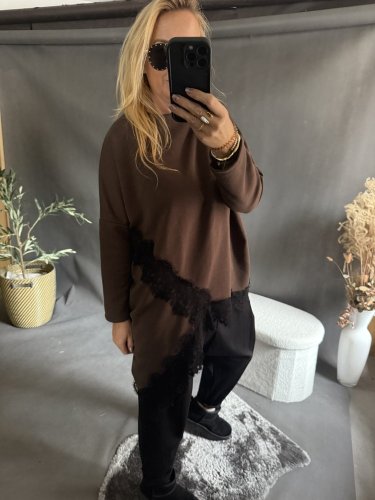 Mikina Lace asymetrická-hnědá