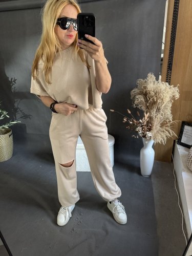 Tepláková súprava Crop-béžová