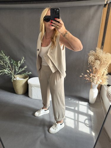 Nohavice SUN s riasením 3/4  dĺžka-béžové